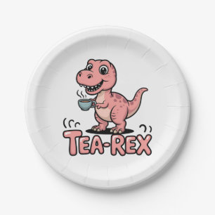 Cute Tea-Rex Pink Dinosaur – Sip Happens! Paper Plate