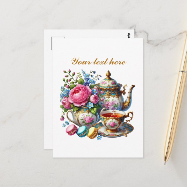 Cute tea shop customizable postcard (Front/Back In Situ)