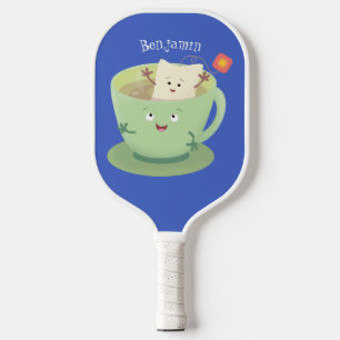 Cute teabag cup cartoon humor character pickleball paddle