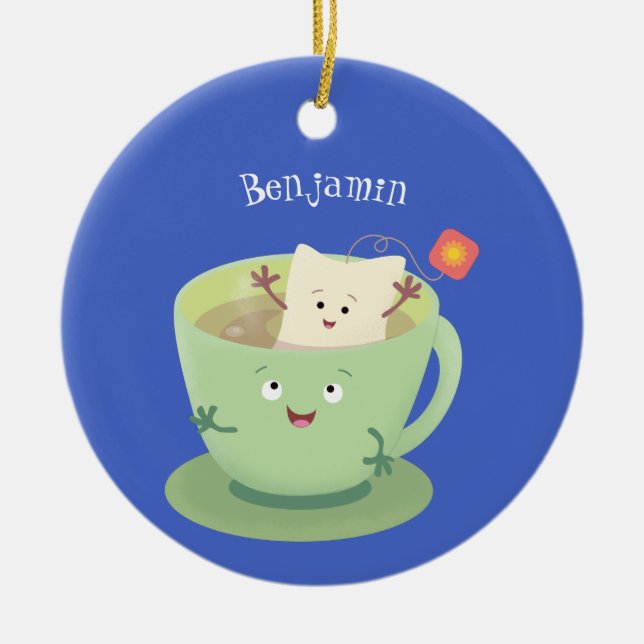 Cute teabag cup cartoon humour character ceramic ornament (Front)