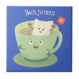 Cute teabag cup cartoon humour character ceramic tile