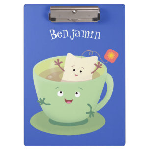Cute teabag cup cartoon humour character clipboard