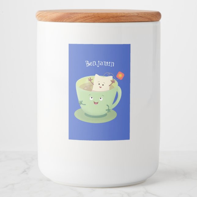 Cute teabag cup cartoon humour character food label (Front)