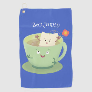 Cute teabag cup cartoon humour character golf towel