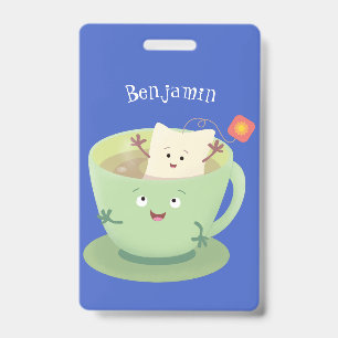 Cute teabag cup cartoon humour character ID badge