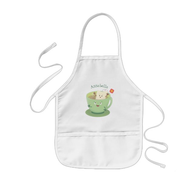 Cute teabag cup cartoon humour character kids apron (Front)