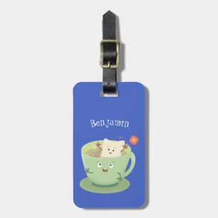 Cute teabag cup cartoon humour character luggage tag