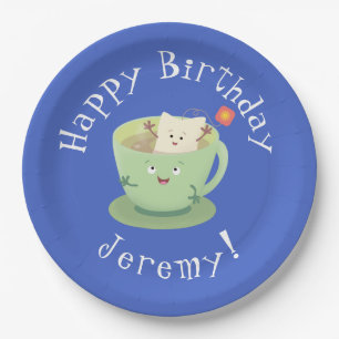 Cute teabag cup cartoon humour character paper plate