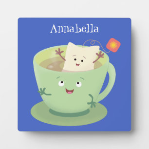 Cute teabag cup cartoon humour character plaque
