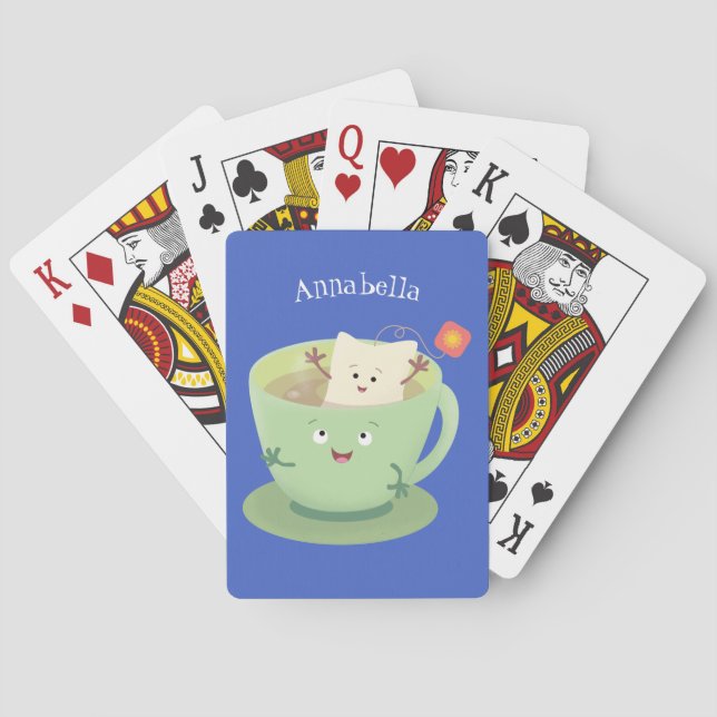 Cute teabag cup cartoon humour character playing cards (Back)