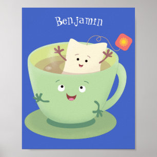 Cute teabag cup cartoon humour character poster