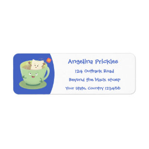 Cute teabag cup cartoon humour character return address label