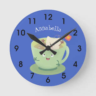 Cute teabag cup cartoon humour character round clo round clock