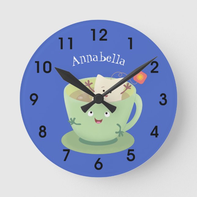 Cute teabag cup cartoon humour character round clo round clock (Front)