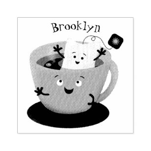 Cute teabag cup cartoon humour character rubber stamp