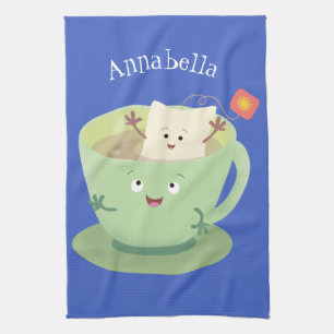Cute teabag cup cartoon humour character tea towel