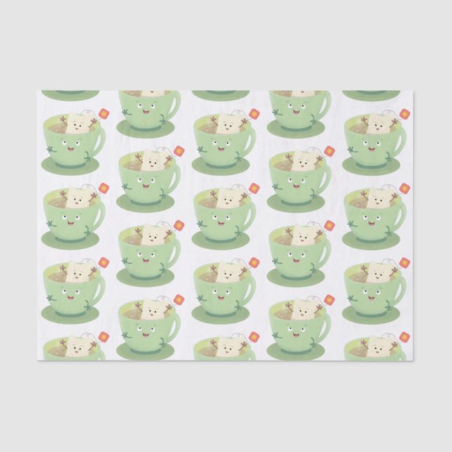 Cute teabag cup cartoon humour character tissue paper (Front)