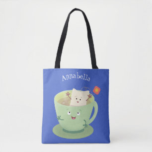 Cute teabag cup cartoon humour character tote bag