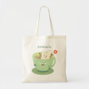 Cute teabag cup cartoon humour character tote bag