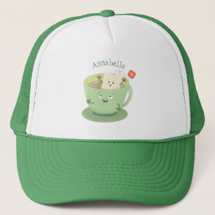 Cute teabag cup cartoon humour character trucker hat