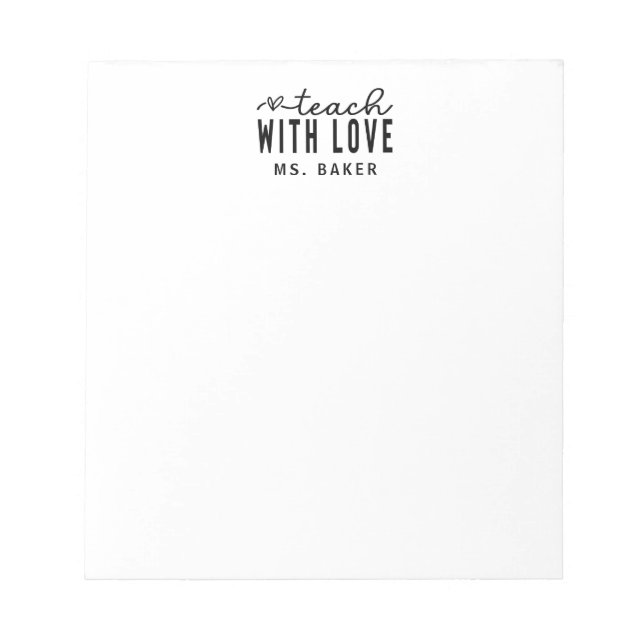 Cute Teach With Love Trendy Typography Heart  Notepad (Front)