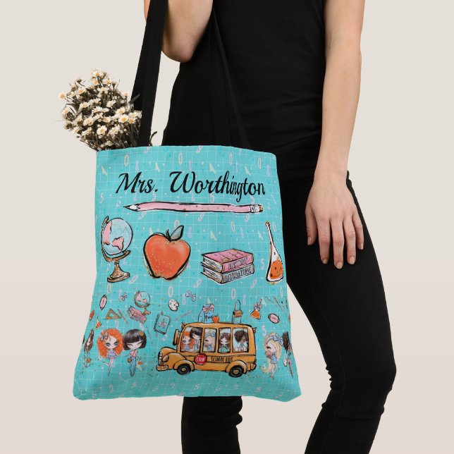 Cute Teacher All Over Print Tote See Back Bag (Close Up)