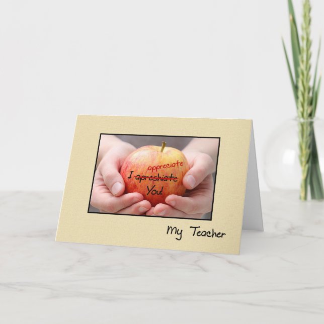 Cute Teacher Appreciation Apple For Teacher Thank You Card (Front)