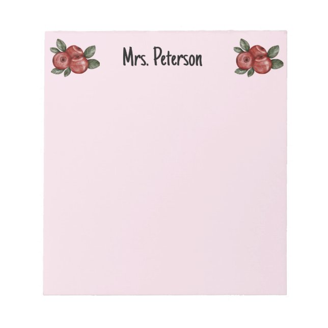 Cute Teacher Appreciation Apples Custom Name Desk Notepad (Front)
