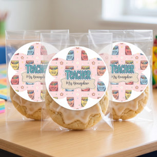 Cute Teacher Appreciation Crayon Pattern Classic Round Sticker