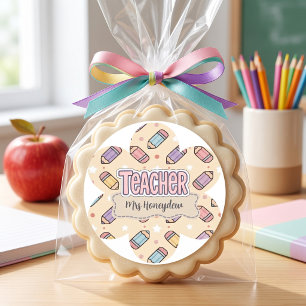  Cute Teacher Appreciation Pencil Pattern  Classic Round Sticker