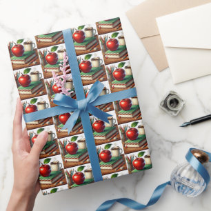 Cute Teacher books coffee tiled pattern  Wrapping Paper