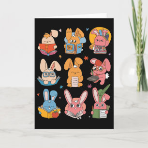 Cute Teacher Bunny Rabbit Reading Easter Bunnies B Card