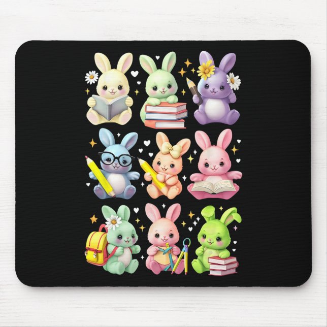 Cute Teacher Bunny Rabbit Reading Easter Bunnies B Mouse Pad (Front)