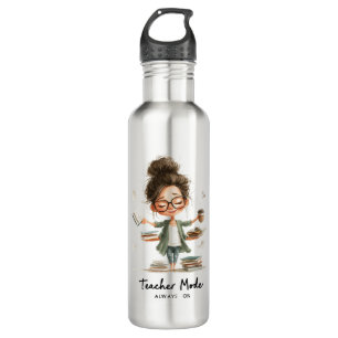 Cute Teacher Cartoon with "Teacher Mode Always On" 710 Ml Water Bottle