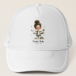 Cute Teacher Cartoon with "Teacher Mode Always On" Trucker Hat