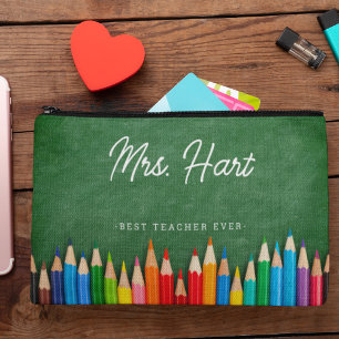 Cute Teacher Chalkboard Coloured Pencils Accessory Pouch