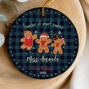 Cute Teacher Christmas gingerbread baffalo plaid Ceramic Ornament