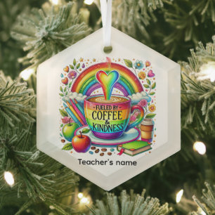 Cute Teacher coffee kindness word art  Glass Tree Decoration