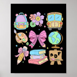 Cute Teacher Coquette Pencil Bow School Bus Back T Poster