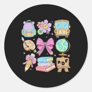 Cute Teacher Coquette Pencil Bow School Bus Ck To  Classic Round Sticker