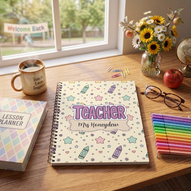 Cute Teacher Crayon School Pattern  Notebook (Creator Uploaded)