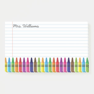 Cute Teacher Elementary School Crayons Custom Name Post-it Notes