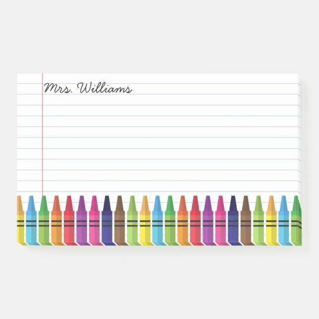 Cute Teacher Elementary School Crayons Custom Name Post-it Notes (Front)