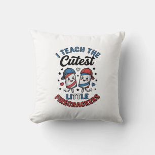 Cute Teacher Firecracker Vintage Fourth of July Sh Cushion