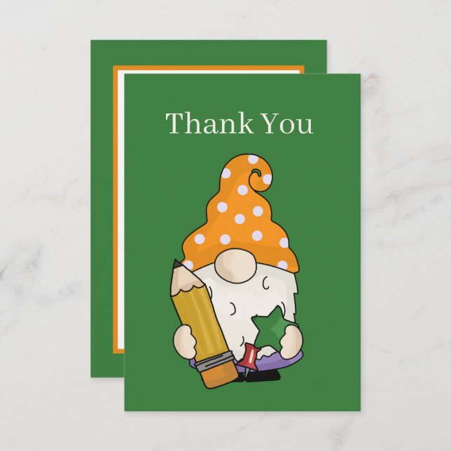 Cute Teacher gnome add sentiment Thank You Card (Front/Back)