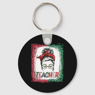 Cute Teacher Messy Bun Bleached School Christmas L Key Ring