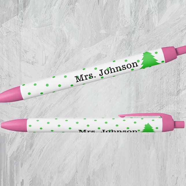 Cute Teacher Name, Green Polka Dots, Tree Black Ink Pen (Creator Uploaded)