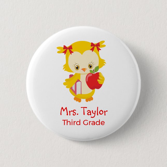 Cute teacher owl 6 cm round badge (Front)