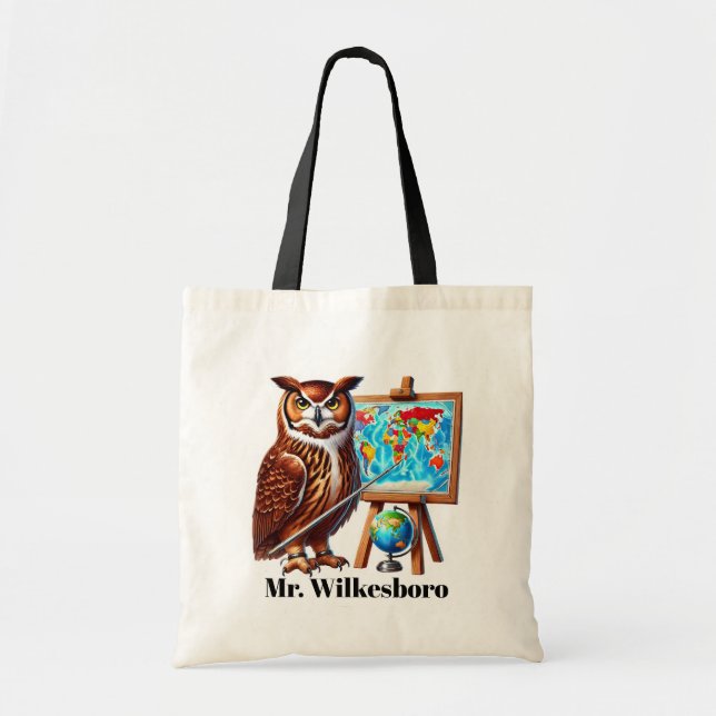 Cute Teacher owl add name customisable  Tote Bag (Front)