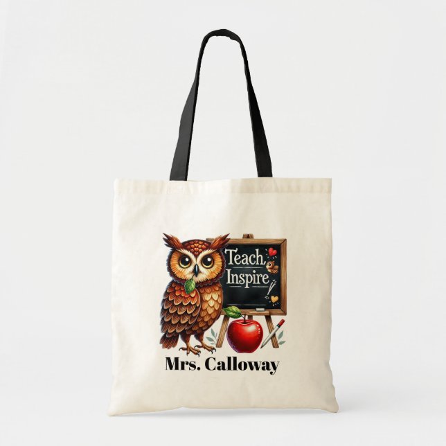 Cute Teacher owl add name customisable  Tote Bag (Front)